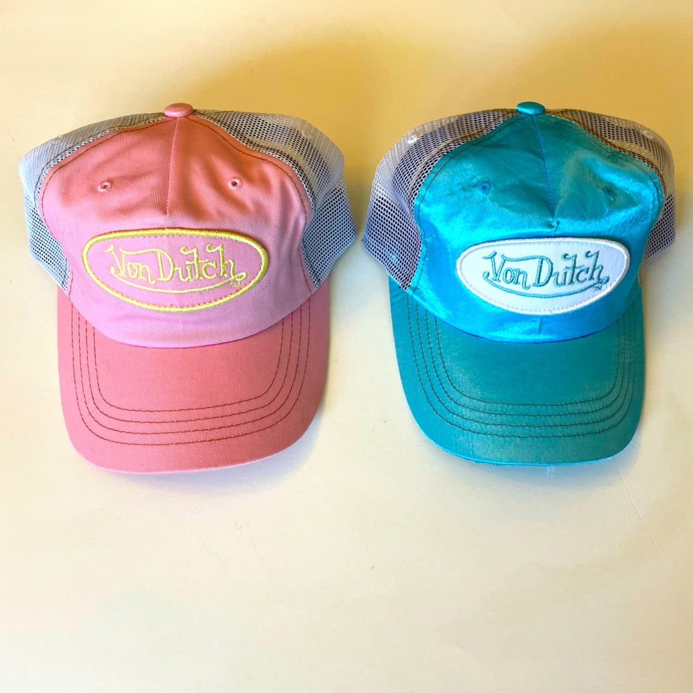 2 Girlie trucker hats nwot pink and blue